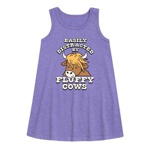Girls' - Instant Message - Fluffy Cows Graphic Sleeveless Aline Dress - 1 of 4