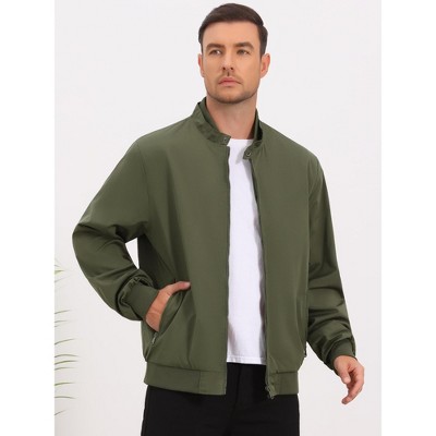 INSPIRE CHIC Men's Windbreaker Stand Collar Solid Lightweight Zipper Casual Bomber Jacket Large Olive Green — фото 4