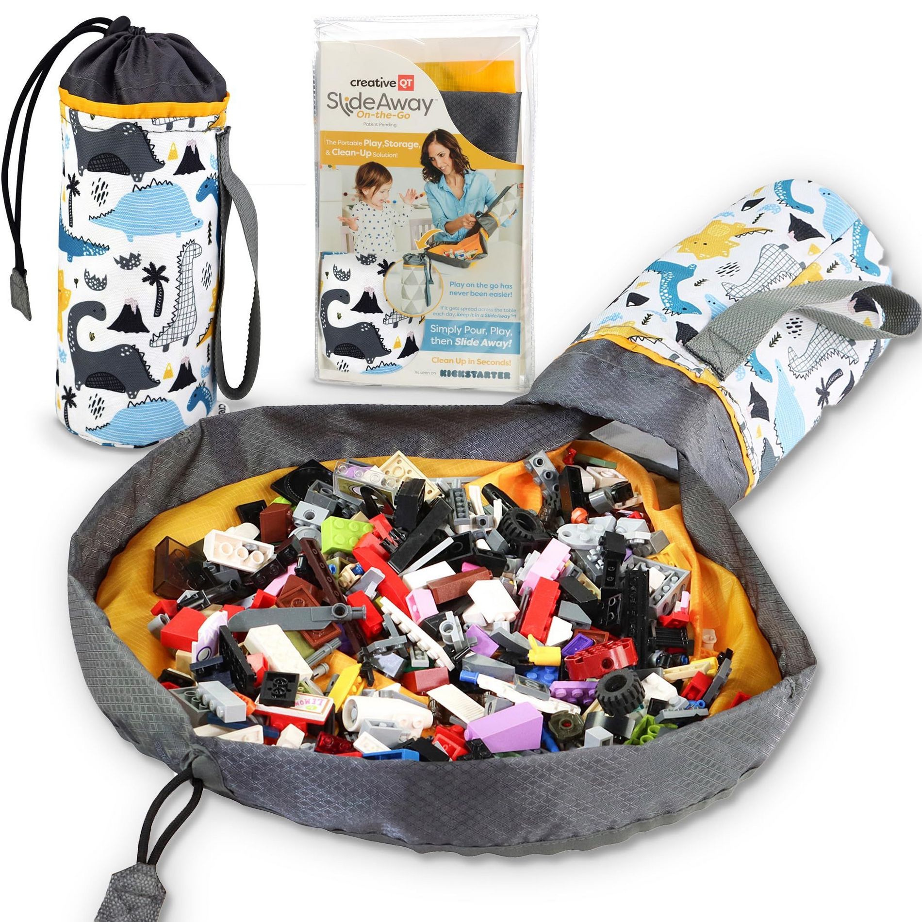 Creative QT SlideAway, On-The-Go Mini Storage Bag and Table Top Play Mat, Room and Travel Organizer - Dinosaur Print