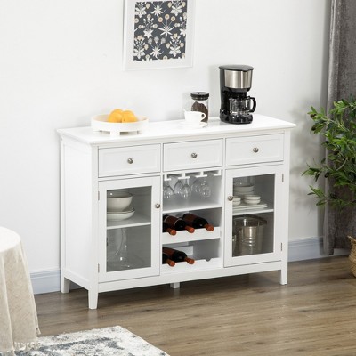 White Glass Door Kitchen Sideboard Buffet Cabinet with Wine Storage