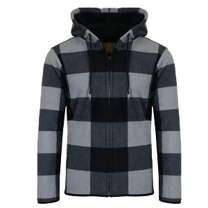 Galaxy J. Come Men's Modern Fit  Heavyweight Polar Fleece Plaid Hoodie With Faux Shearling Lining - 1 of 2