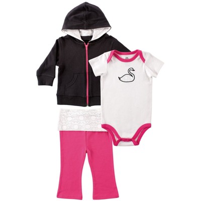 Yoga Sprout Baby and Toddler Girl Cotton Hoodie, Bodysuit or Tee Top, and Pant, Swan Baby