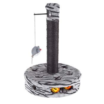 Cat Scratching Post - Interactive Play Area with Sisal Rope Scratcher and Hanging Toy for Indoor Cats - Scratch Tree for Pets by PETMAKER (Black/Gray)