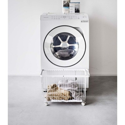 White Rolling Wire Laundry Basket with Wheels
