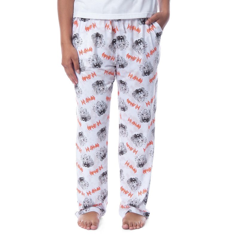 Def Leppard Womens' Rock Band Logo Leopard Toss Print Tie-Dye Pajama Pants White, 1 of 5