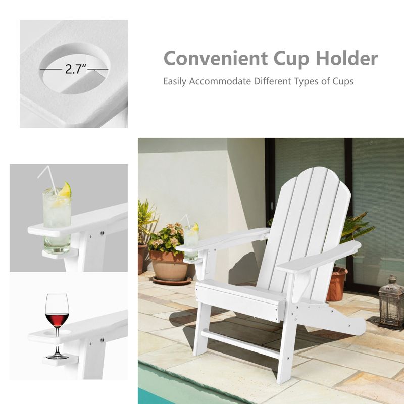 Tangkula Patio 3PCS Adirondack Chair Side Table Set Outdoor Chair Set with End Table Weather Resistant Cup Holder for Backyard Garden White, 4 of 8
