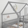 Okak Twin/Full Size Floor Bed Frame with House Roof Frame, Safety Fences, Wooden Low-Profile Bed Frame for Nursery to Big Kids Room - 3 of 4