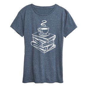 Women's - Instant Message - Tea And Stacked Books Short Sleeve Graphic T-Shirt - 1 of 4