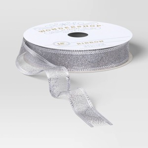 18' Christmas Modern Warmth Premium Ribbon Silver Sheer Glitter Edge - Wondershop™ - 1 of 3