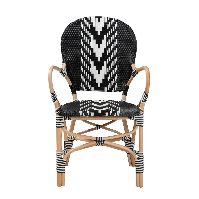 bali & pari Wallis Modern French Two-Tone Black and White Weaving and Natural Rattan Indoor Dining Chair, 3 of 10