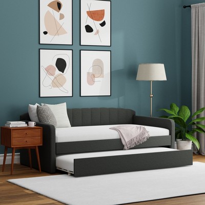 Twin Gray Upholstered Wood Frame Daybed with Tufted Back
