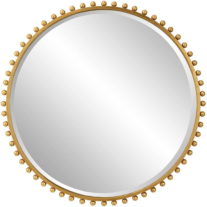 Uttermost Round Vanity Decorative Wall Mirror Modern Beveled Gold Leaf Iron Frame 32" Wide for Bathroom Bedroom Living Room Home, 1 of 2