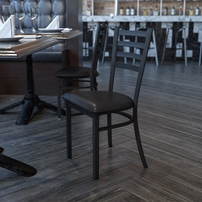 Elegant Ladderback 32'' Dining Chair with Black Vinyl Seat