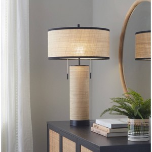 LumiSource Cylinder Rattan 29" Contemporary Rattan Table Lamp Black Metal and Natural Rattan - 1 of 4