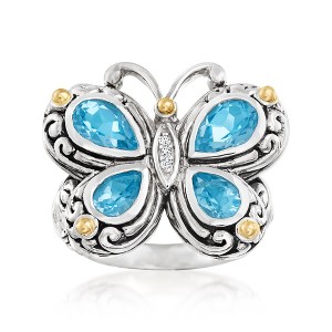 Ross-Simons 2.40 ct. t.w. Blue Topaz Bali-Style Butterfly Ring With White Topaz and 14kt Gold Accents in Sterling Silver - 1 of 4