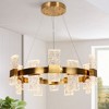 LNC Euromos 24-Lights 31.1" Modern Luxury Wagon Wheel Integrated LED Chandelier, Gold with Textured-Glass - 2 of 4