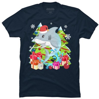 Men's Design By Humans Funny Santa Shark Christmas T-Shirt By thebeardstudio T-Shirt