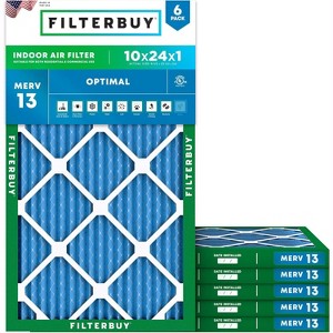 Filterbuy 10x24x1 Air Filter (6-Pack), Pleated MERV 13 Health Defense Replacement HVAC AC Furnace Filters (Actual Size: 9.50 x 23.50 x 0.75) - 1 of 4