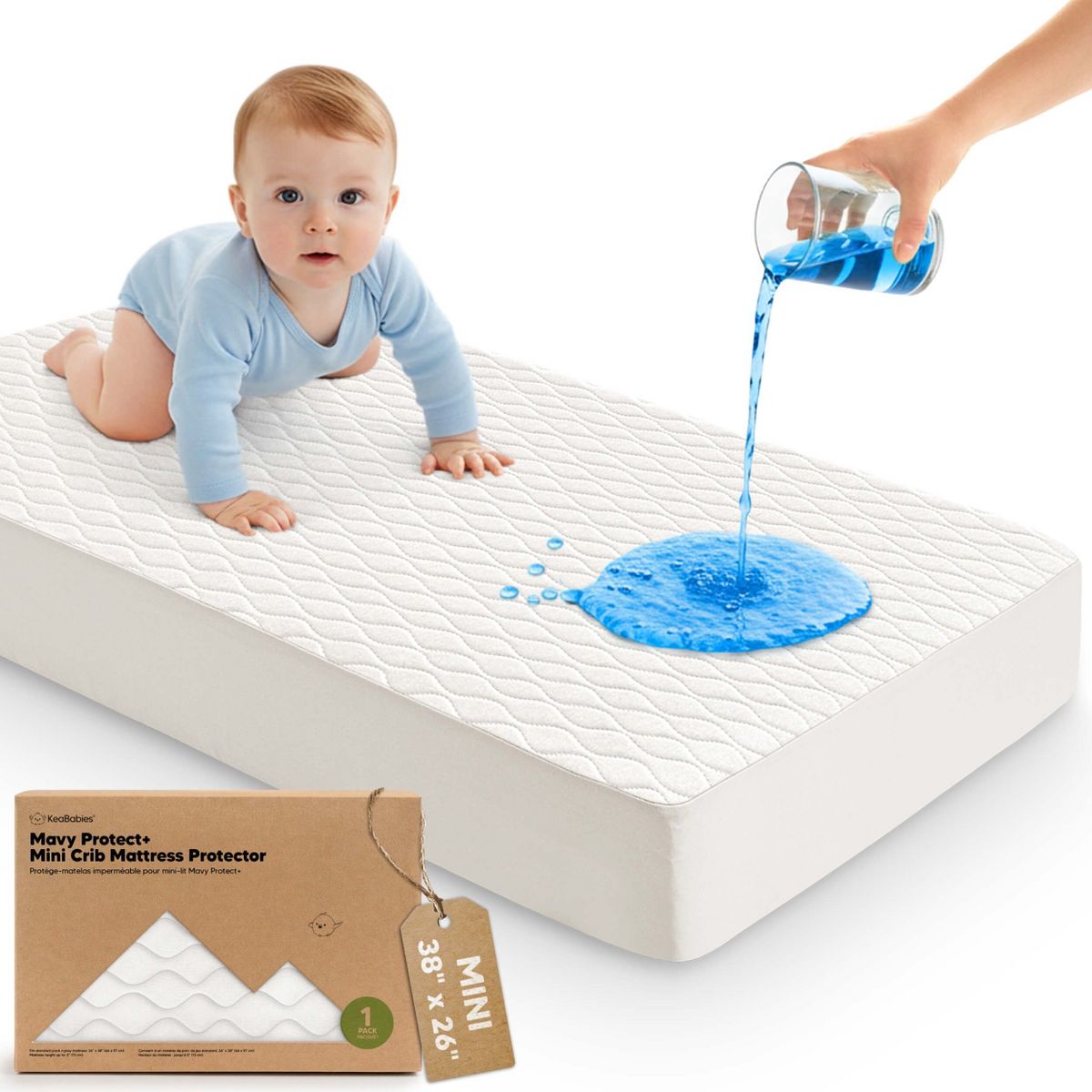 KeaBabies Mavy Protect+ Waterproof Crib Mattress Protector Covers, Quilted Cotton Baby Mattress Topper, Toddler Crib Sheets