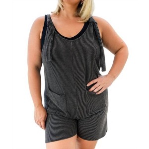 Women's Ribbed Romper with Tie Tank Sleeves - Lovely Melody - 1 of 3