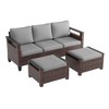 Sonkuki 3 Pieces Patio Sofa with Ottomans, All-Weather PE Rattan Wicker Sofa Small Patio Conversation Couch with Cushion - 2 of 4