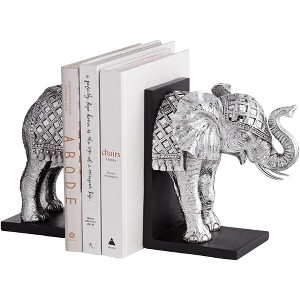 Dahlia Studios Hand Painted Silver Elephant Book-Ends 9 1/4" High - 1 of 4