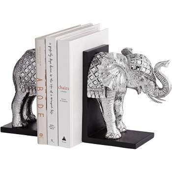 Dahlia Studios Hand Painted Silver Elephant Book-Ends 9 1/4" High