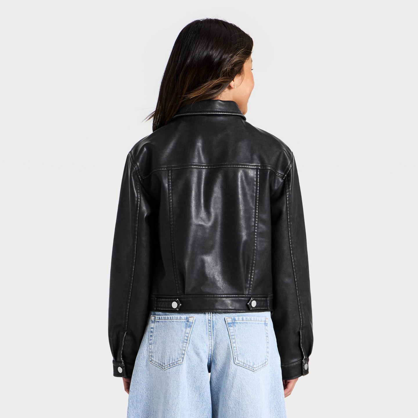 Куртка Art Class Faux Leather Bomber Jacket для девочек, цвет: Чёрный — фото 2