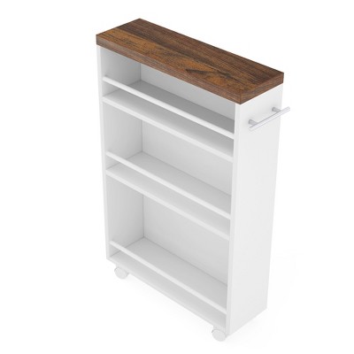 Lirago White Engineered Wood and Metal 4-Tier Storage Cart 16.7x6.3x31.5 Inch Slim Rolling Shelf