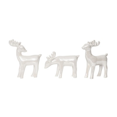 Transpac Dolomite Elegant Reindeer Figurine Set of 3 for Christmas Holiday Decor, Charming Decorative Objects for Festive Home