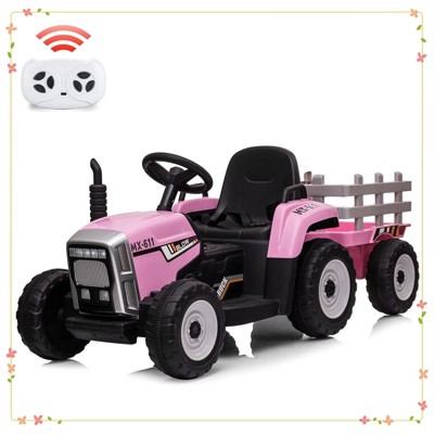 Kids Ride On Tractor,12V Kids Battery Powered Electric Tractor with R/C and Trailer