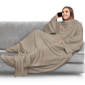PAVILIA Wearable Blanket with Sleeves and Foot Pockets, Fleece Warm Snuggle Pocket Sleeved Throw for Women Men Adults - 1 of 4