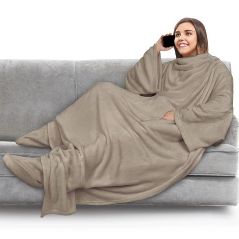 OHS Fleece Wearable Blanket With Sleeves - Charcoal