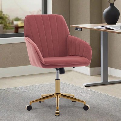 CAVINAS Adjustable Swivel Office Chair, Ergonomic Office Chair with Golden Metal Base and Wheels for Work Study Vanity
