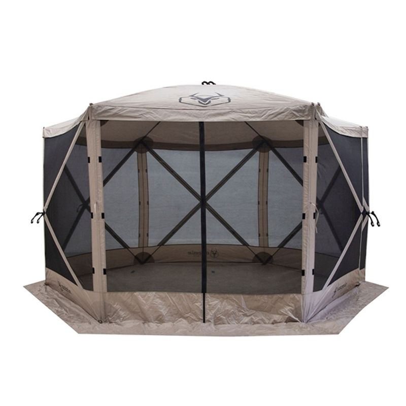 Gazelle Tents G6 8 Person 12' x 12' Pop Up 6 Sided Portable Hub Gazebo Screen Canopy Tent with Large Main Door, Wind Panels, and Screens, Desert Sand, 2 of 9