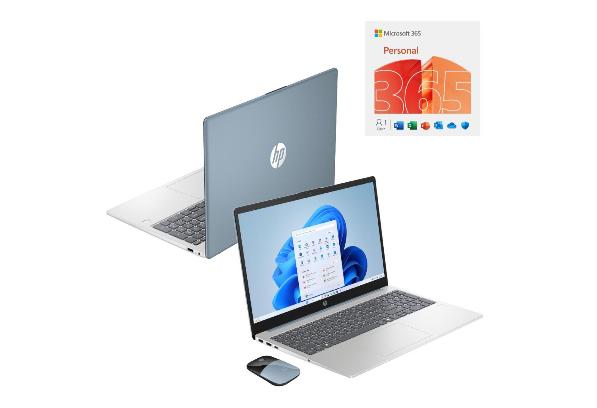 HP 15.6" HD Notebook Intel N100 4GB RAM 128GB UFS Moonlight Blue + HP Wireless Mouse + One Year M365 Subscription