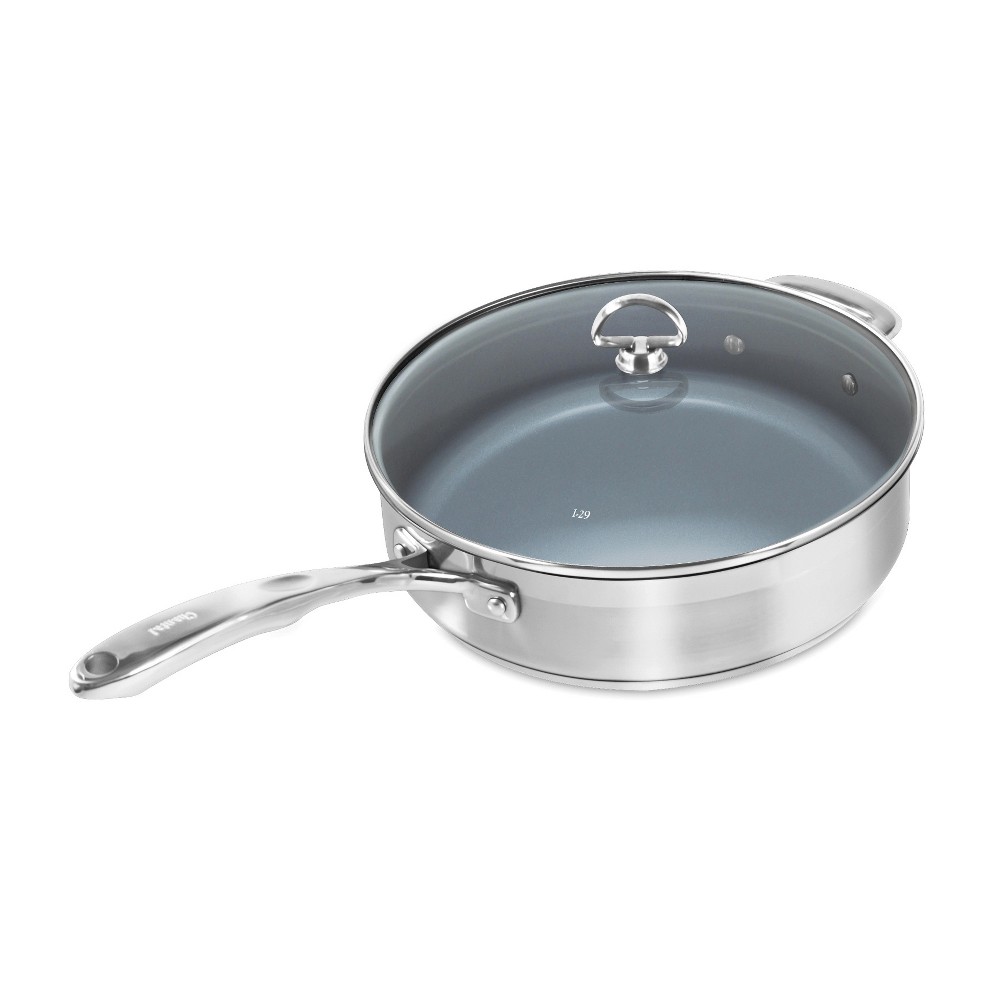 Chantal SLIN34-280C Induction 21 Steel 5qt Stainless Steel Saute Skillet with Ceramic Coating and Glass Lid, Silver