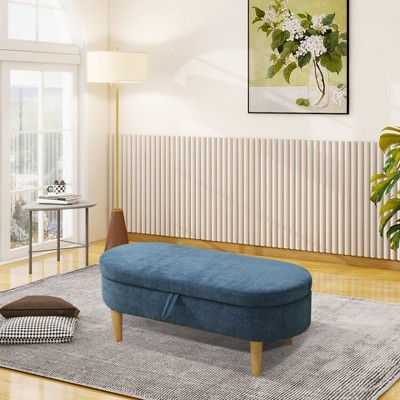 DOMETOUR Blue Cloth Ottoman - Stylish Upholstered Storage Footstool for Living Room
