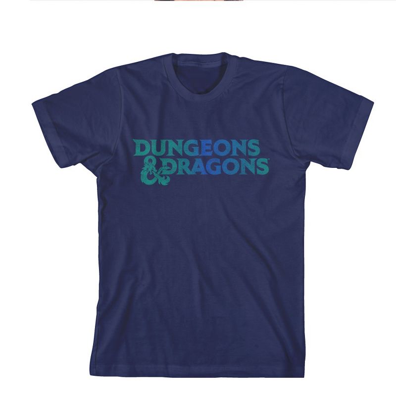 Youth Boys Dungeons and Dragons Teal Logo Navy Blue Graphic Tee Shirt, 1 of 2