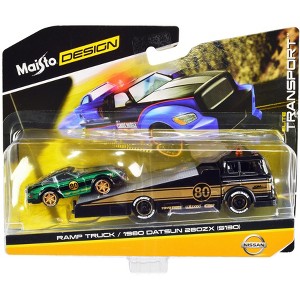 Ramp Truck #80 Dark Gray Met. w/Gold Met. Stripes & 1980 Datsun 280ZX #80 Green Met. w/Stripes 1/64 Diecast Models by Maisto - 1 of 3