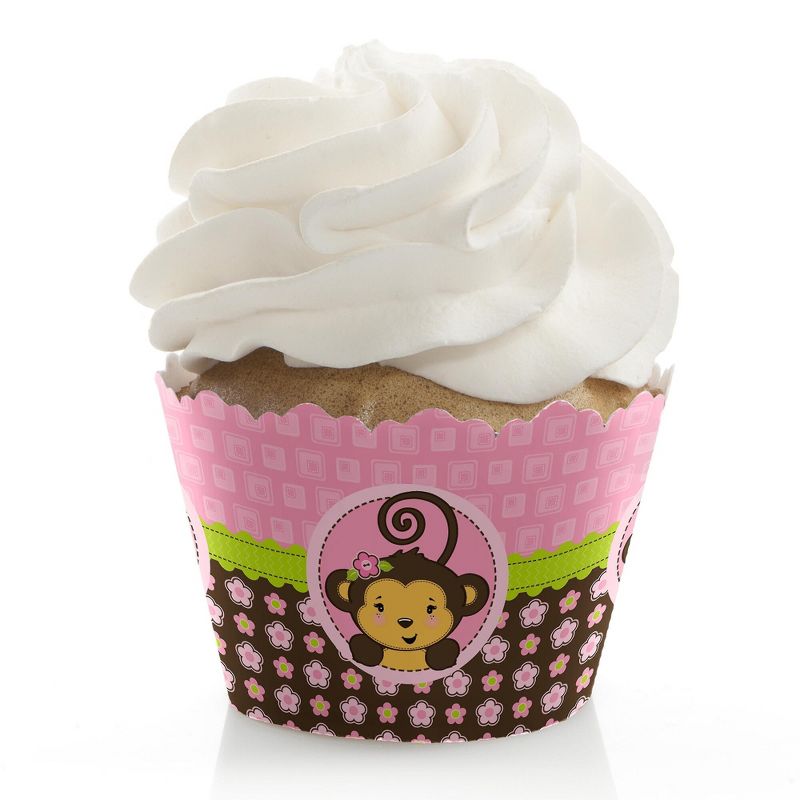 Big Dot of Happiness Pink Monkey Girl - Baby Shower or Birthday Party Decorations - Party Cupcake Wrappers - Set of 12, 1 of 5
