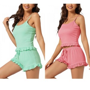 INSPIRE CHIC Women's 2 Pcs Lounge Cami & Shorts Ruffled Pajama Sets - 1 of 4