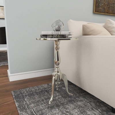 Elegant Silver Round Metal Pedestal Accent Table - 15" x 22"