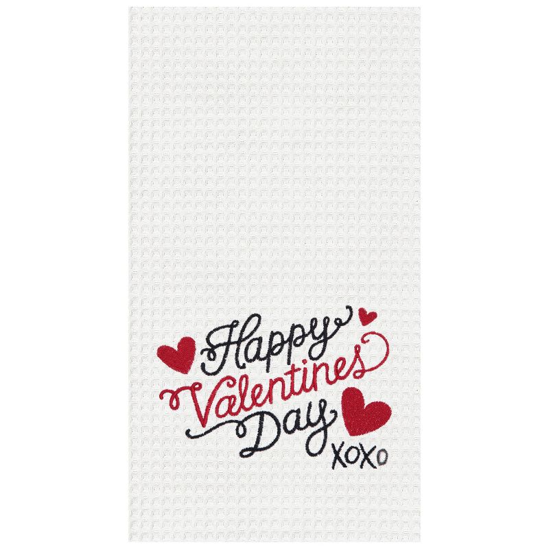 C&F Home Happy Valentines Day XOXO Embroidered Waffle Weave Cotton Kitchen Towel, 1 of 5