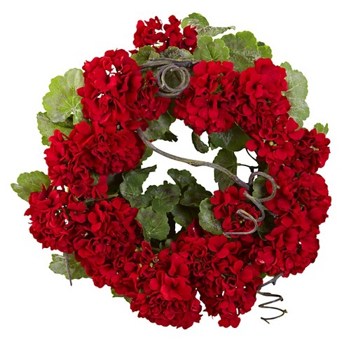 Nearly Natural 17" Geranium Wreath - image 1 of 3