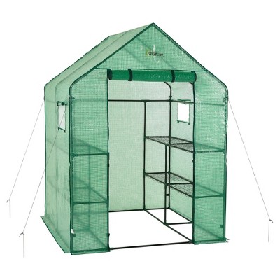 Deluxe Walk - In 2 Tier 8 Shelf Portable Lawn And Garden Greenhouse - Heavy Duty Anchors Included! - Green - Ogrow