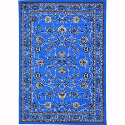 Rectangular Blue and Ivory Synthetic Stain-Resistant Area Rug