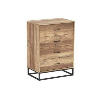Year Color 4 Drawer Wood Storage Dresser with Easy Pull Handle and Metal Frame for Bedroom, Living Room, Hallway, and Office