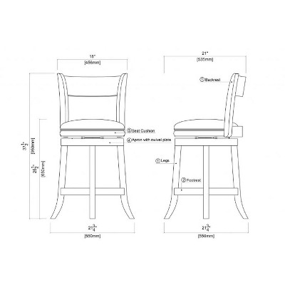 Chestnut Bonded Leather 24" Swivel Counter Stool with High-Density Foam