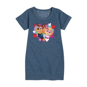 - Paw Patrol - Chase Sky Hearts Graphic Short Sleeve Fleece Dress - 1 of 4